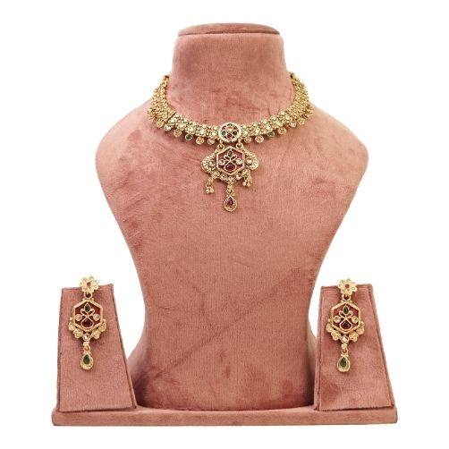 Royal Ruby Choker Necklace Set with Earrings